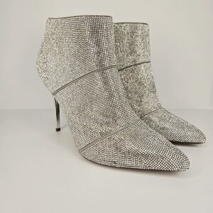 Steve Madden Paola Silver Rhinestone Pointed Toe Stiletto Heel Ankle Booties